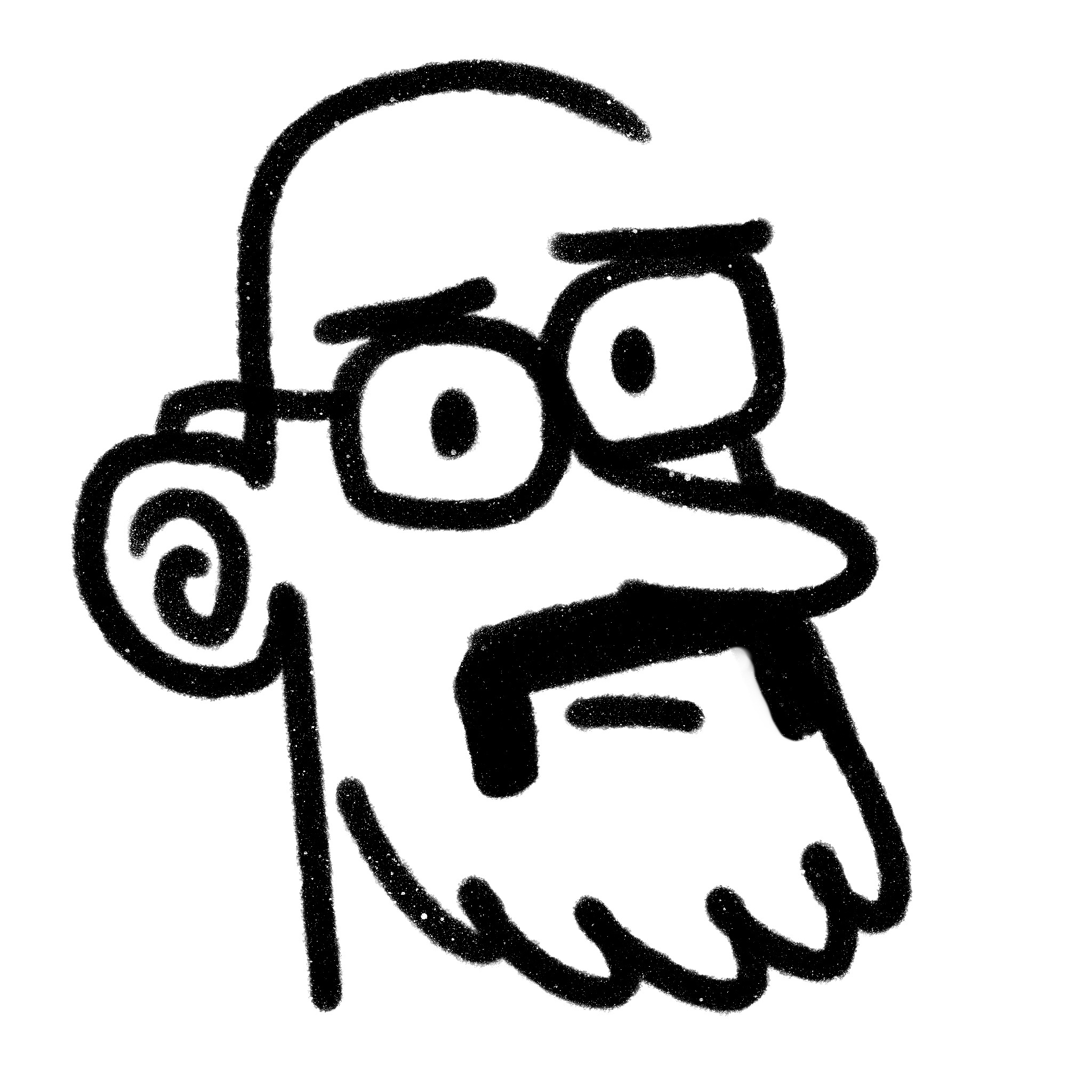 Cartoon interpretation of my likeness: a bald, bearded man, with glasses.